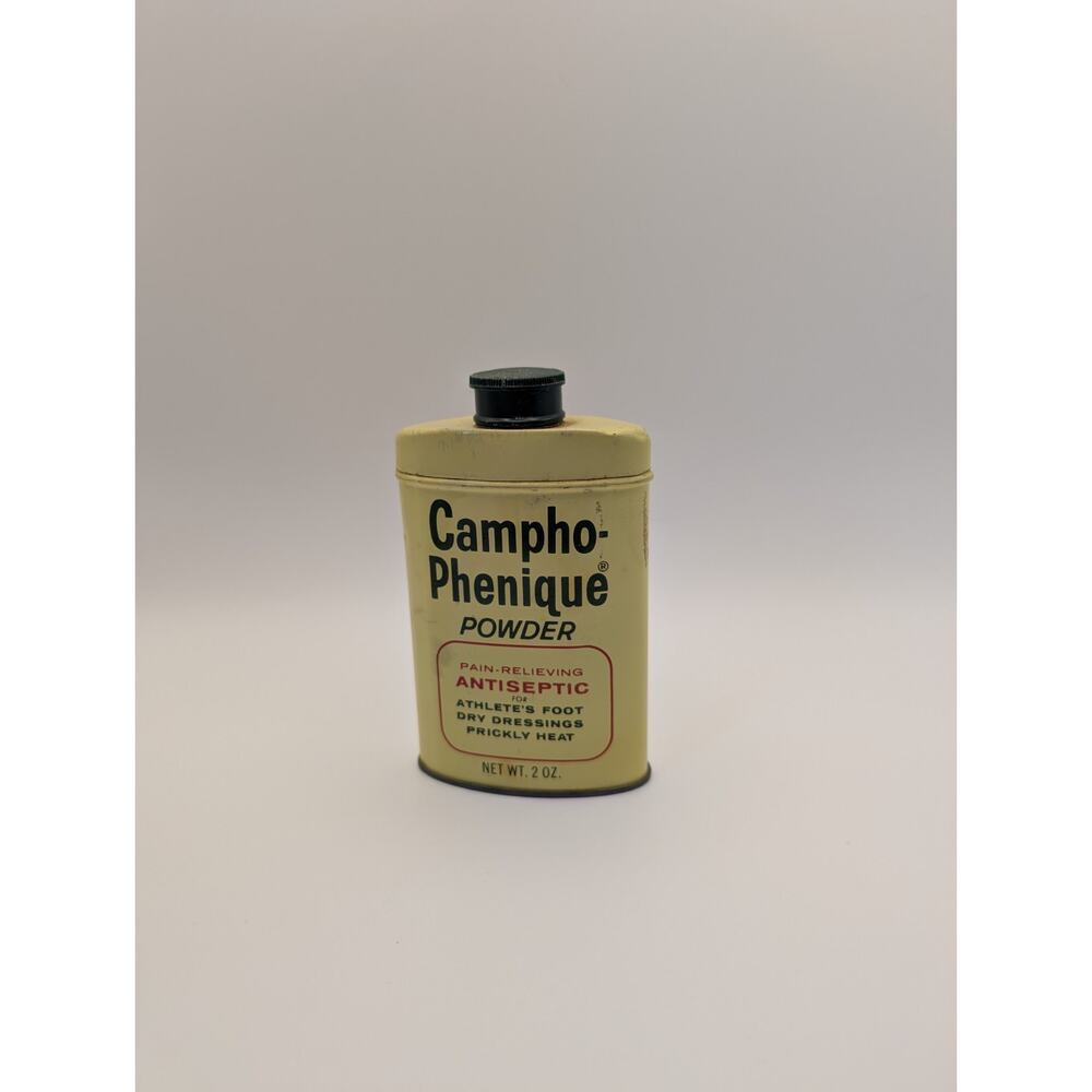 Vintage Campho-Phenique Powder Tin Empty 2 oz Prop MCM Packaging 1960s